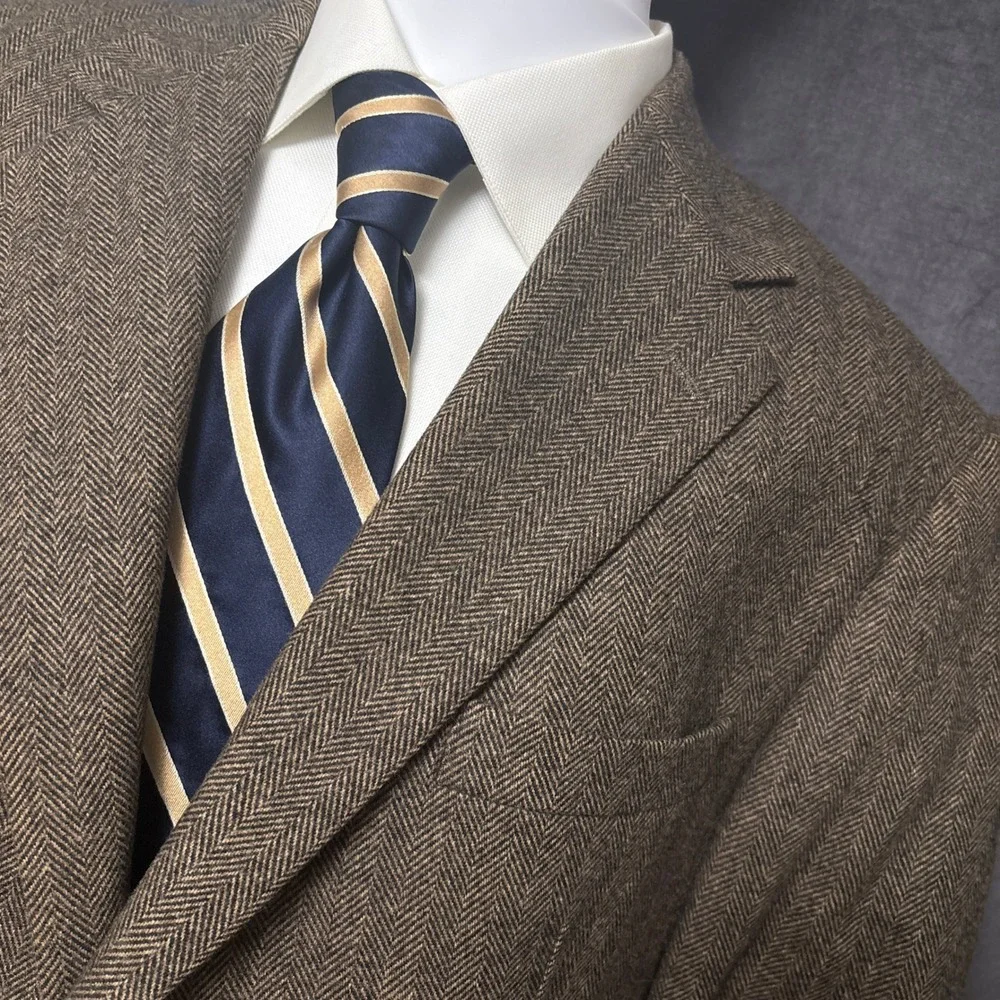 Vintage Gianfranco Ruffini Sport Coat 44L Brown Herringbone Camel Hair Tweed